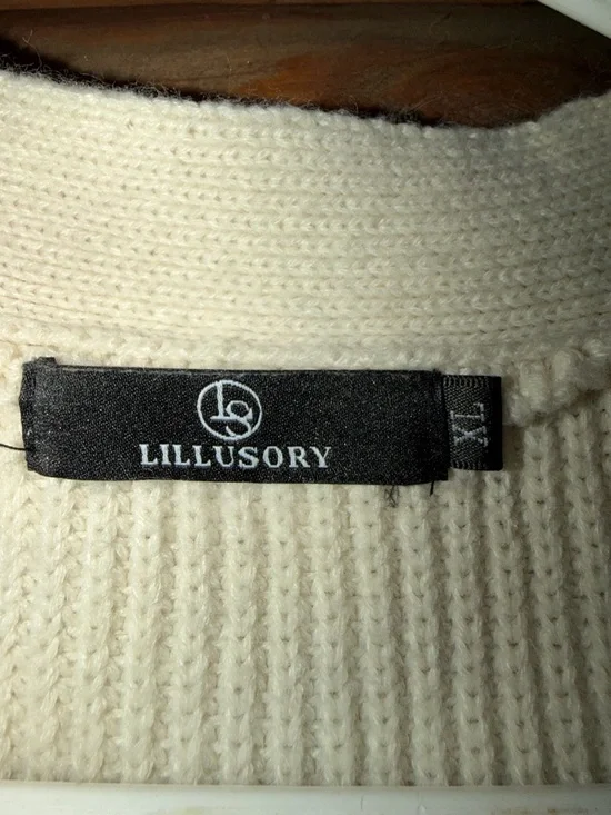 Open-Front Cream Pocket Knit Cardigan - Women Sweater- Size XL - Picture 3 of 5